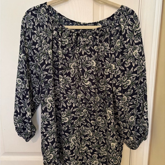 Chaps Tops - Chaps Navy, Green, and White Floral Blouse, Like New
